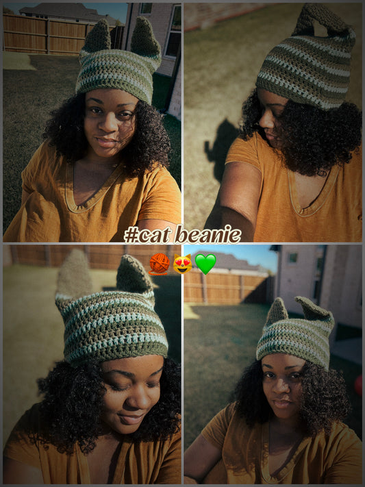 Extended Stripe Cat Ear Beanie