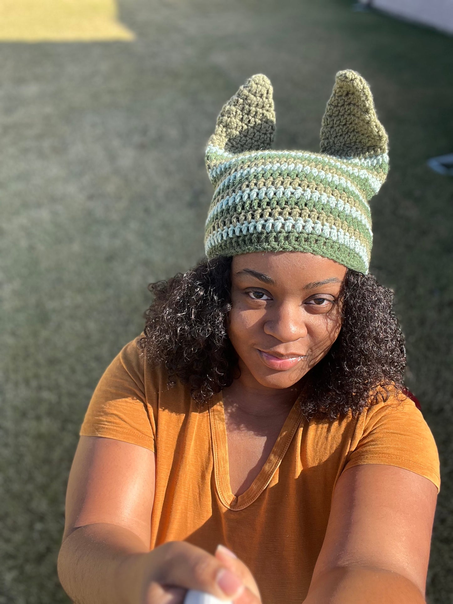 Extended Stripe Cat Ear Beanie